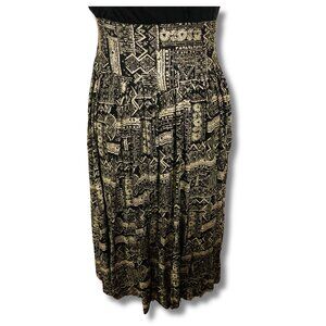 GREENLIGHT Vintage black gold geometric nature print full skirt ~ SMALL MEDIUM